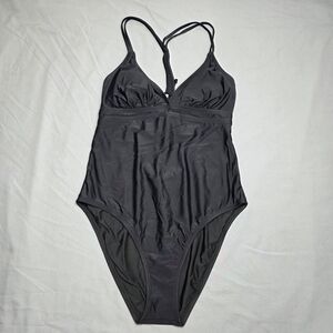 Title Nine Impossible Swimsuit One Piece Tie Back Braid Detail Racerback Large